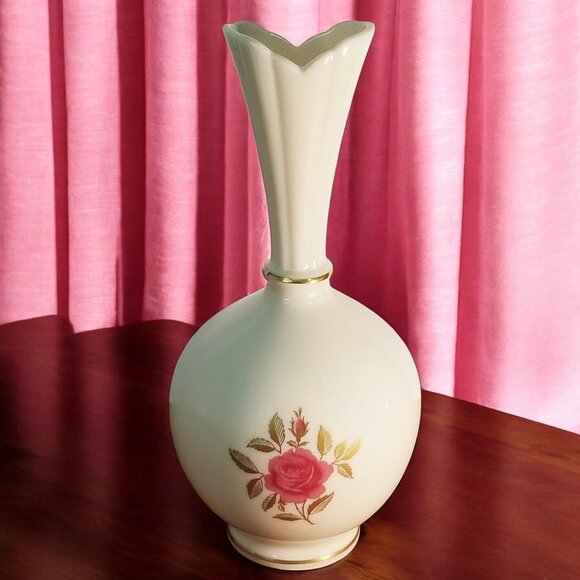 Lenox Pink Rose Bud Vase Roselyn Rhodora 24K Gold Trim 1953 Col. Valentines Gift - Picture 2 of 10